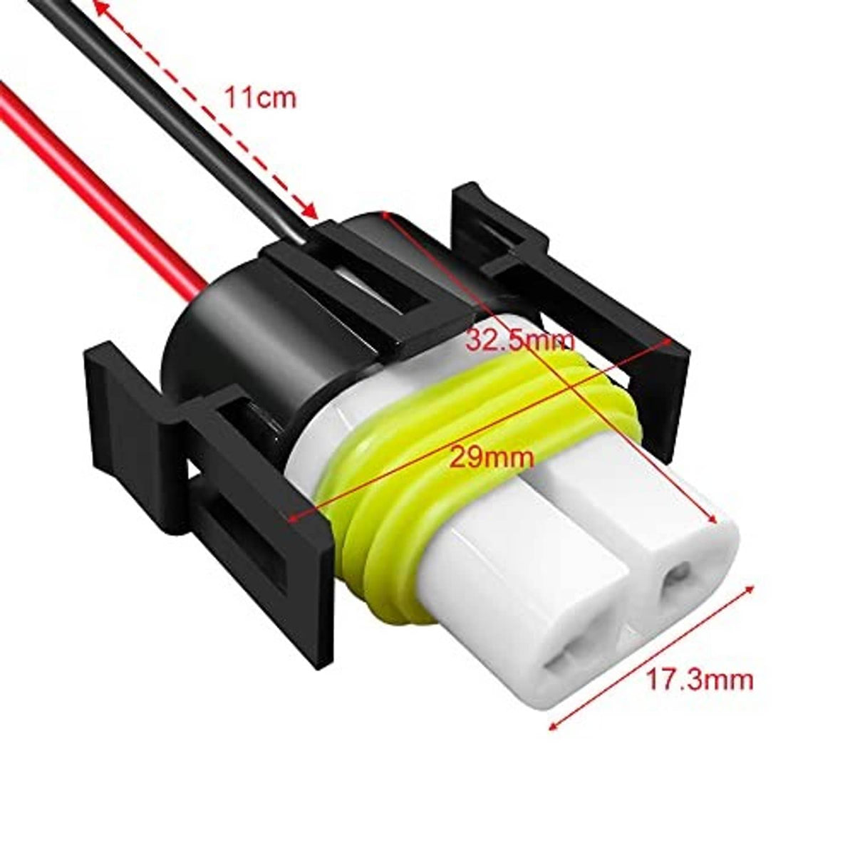 Ceramic wire harness socket connector with white plug, green insulator ring, black strain-relief tabs