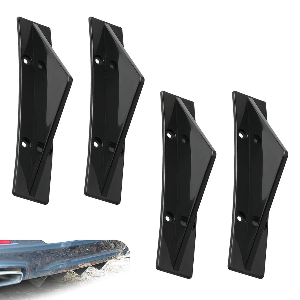 Four black triangular bumper diffuser fins, glossy ABS, two mounting holes each
