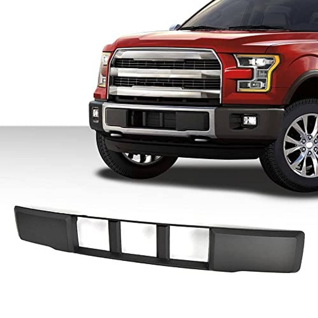 Front bumper lower grille trim panel, black with vertical grille slat openings