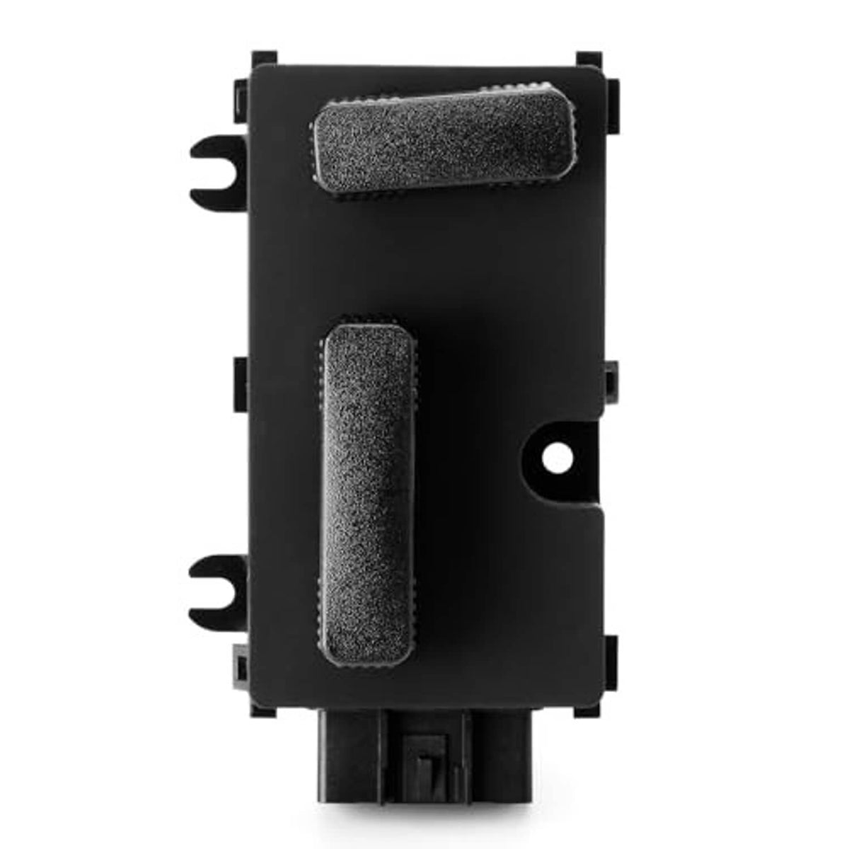 Passenger side power seat switch control module showing two textured buttons and mounting clips.