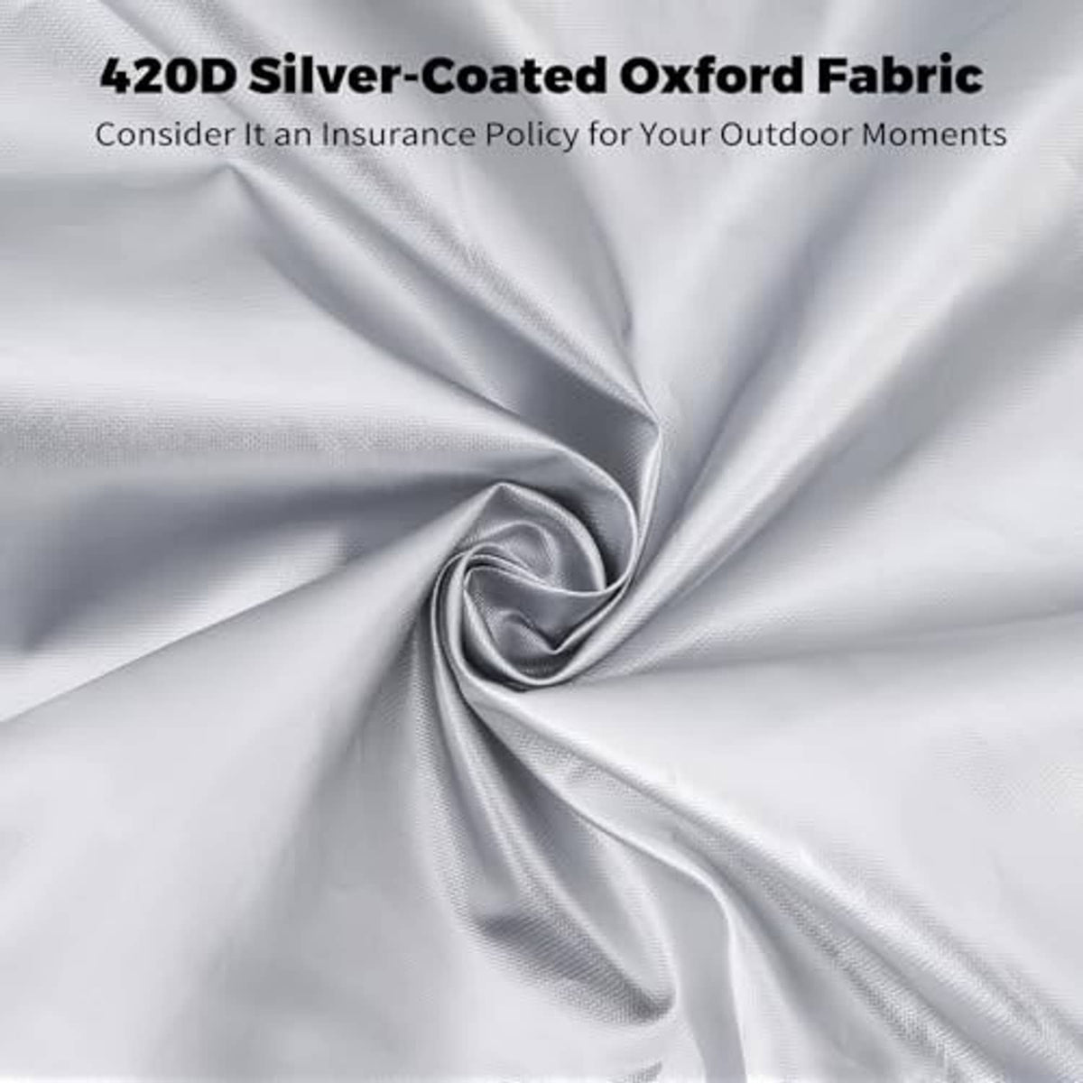 Silver-coated 420D oxford fabric top cover, gray material close-up with folds