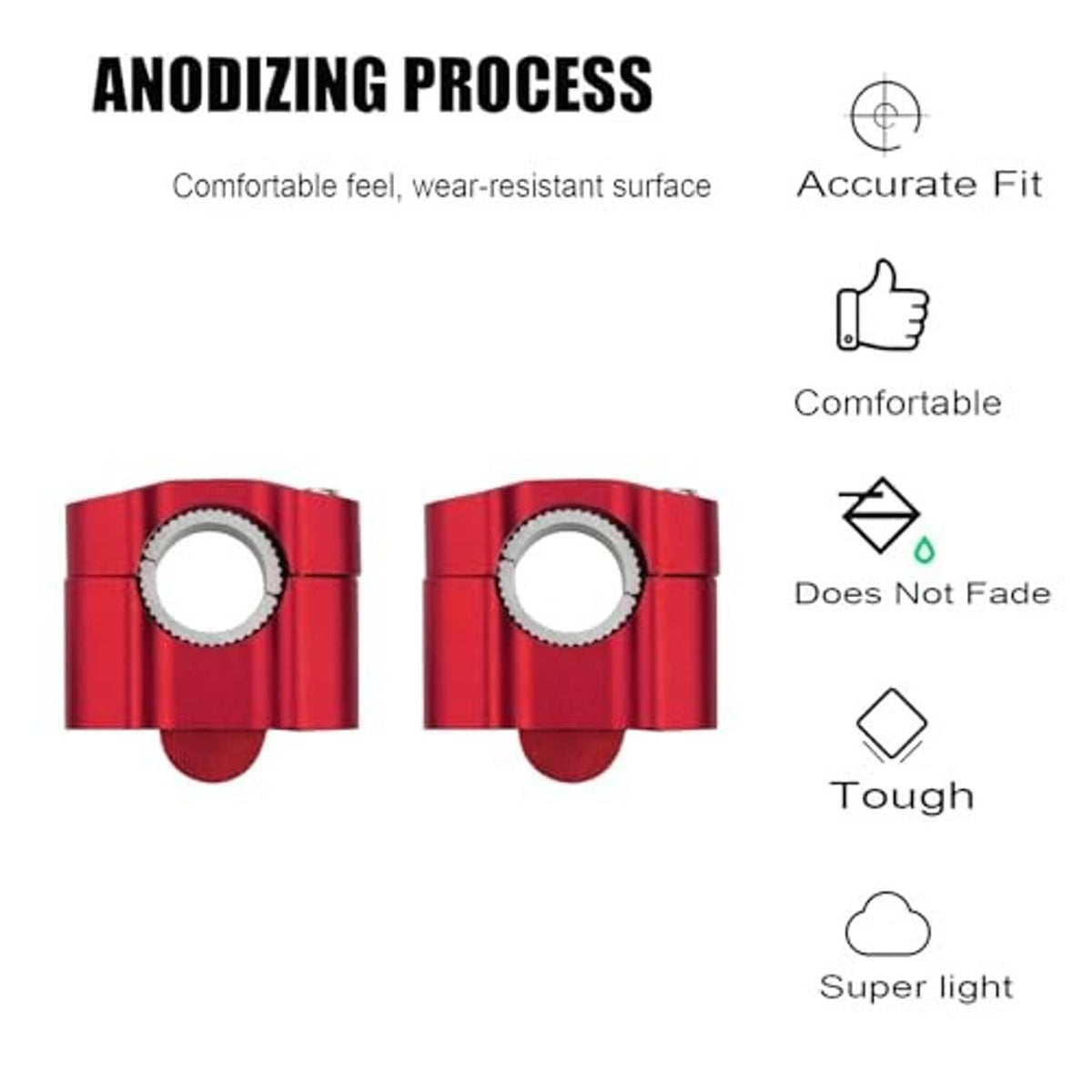 Red anodized handlebar riser clamping ring with central collar and mounting bolt