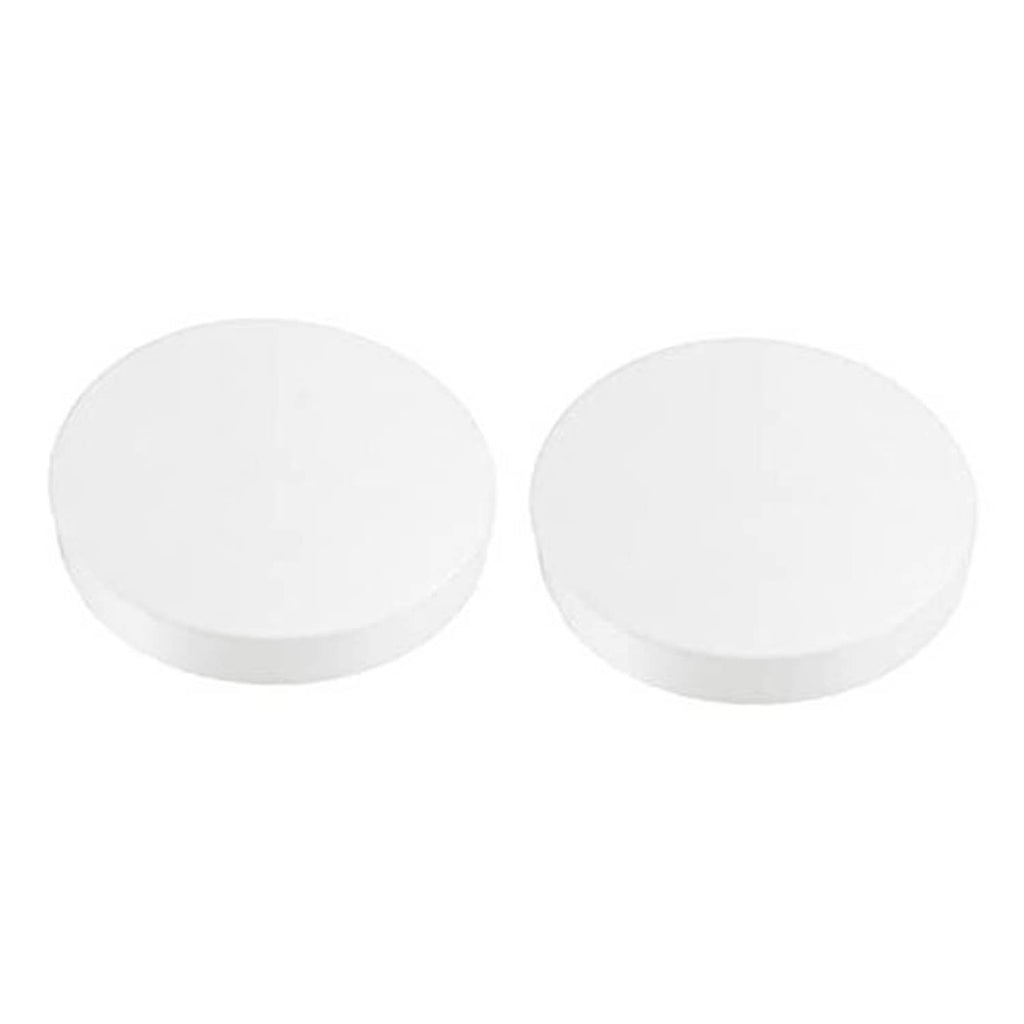 White PVC pipe end cap plugs, round flat top, 2-pack