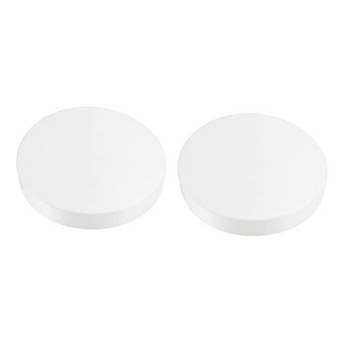 White PVC pipe end cap plugs, round flat top, 2-pack