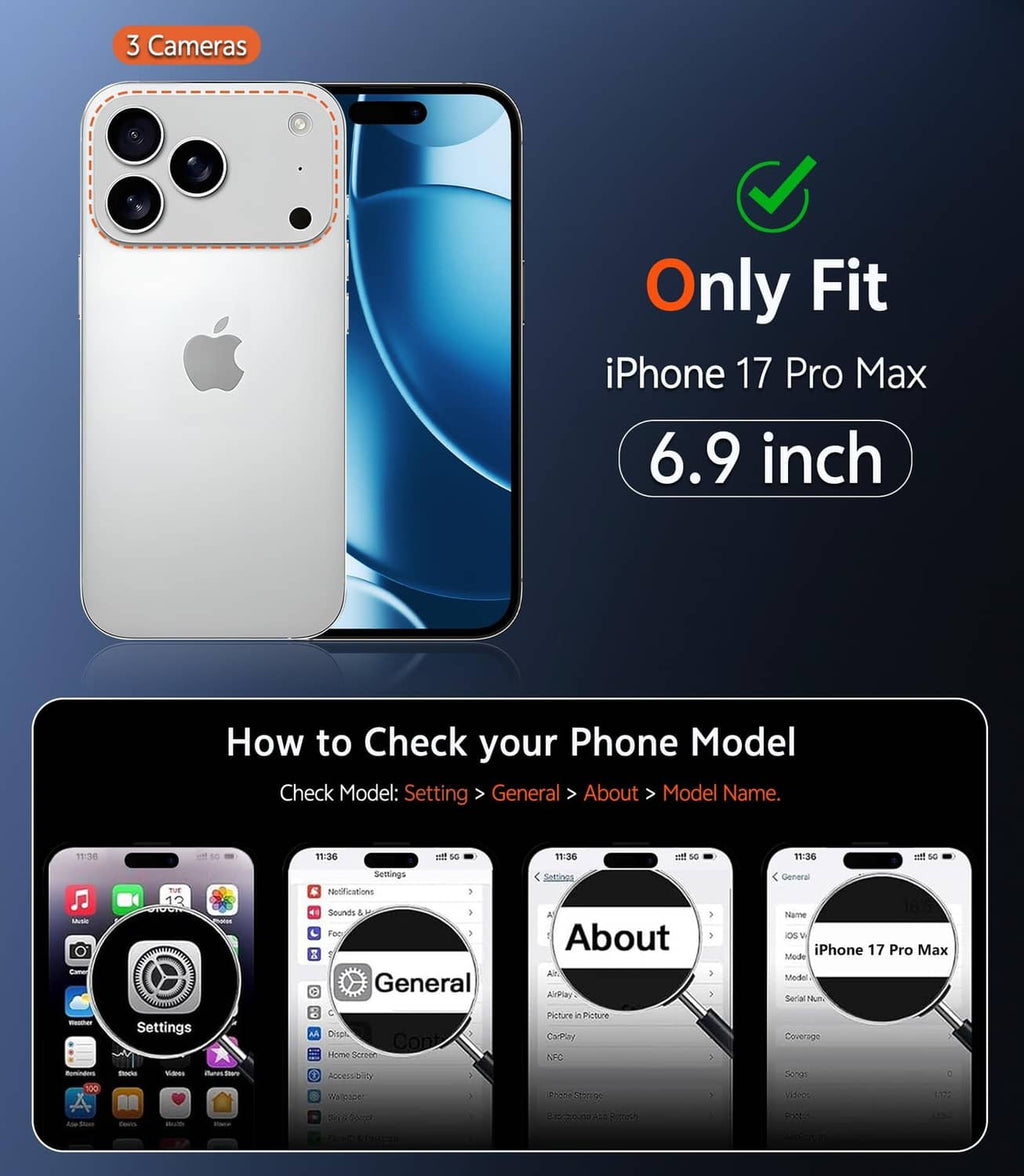 Clear iPhone 17 Pro Max case shown beside phone, with triple-camera cutouts