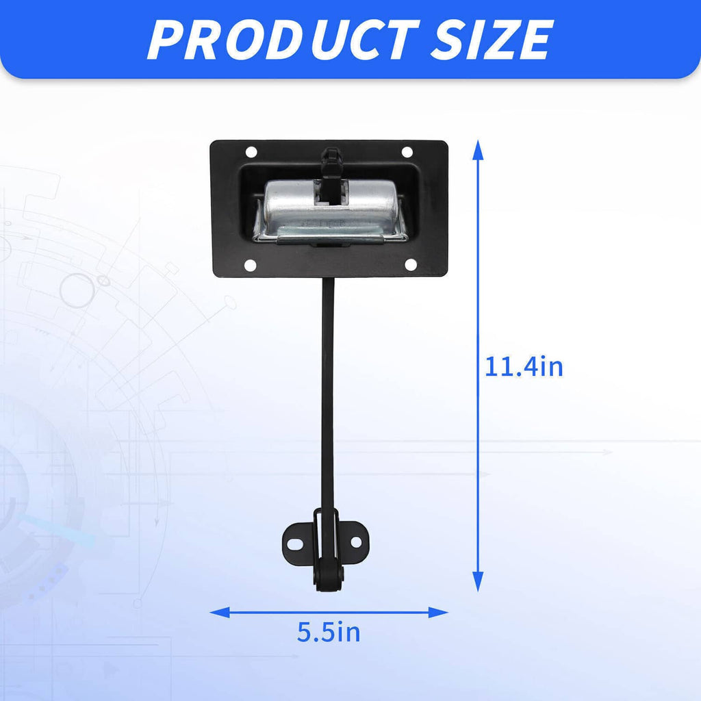 Black check strap retaining arm with rectangular plate and silver latch, full length