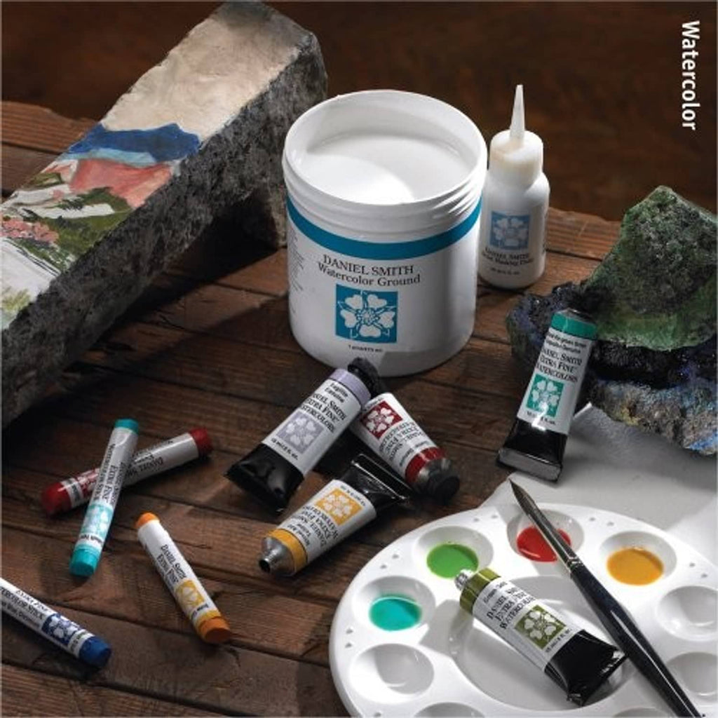 Daniel Smith watercolor paints, squeeze tubes, jar, palette, and brush set