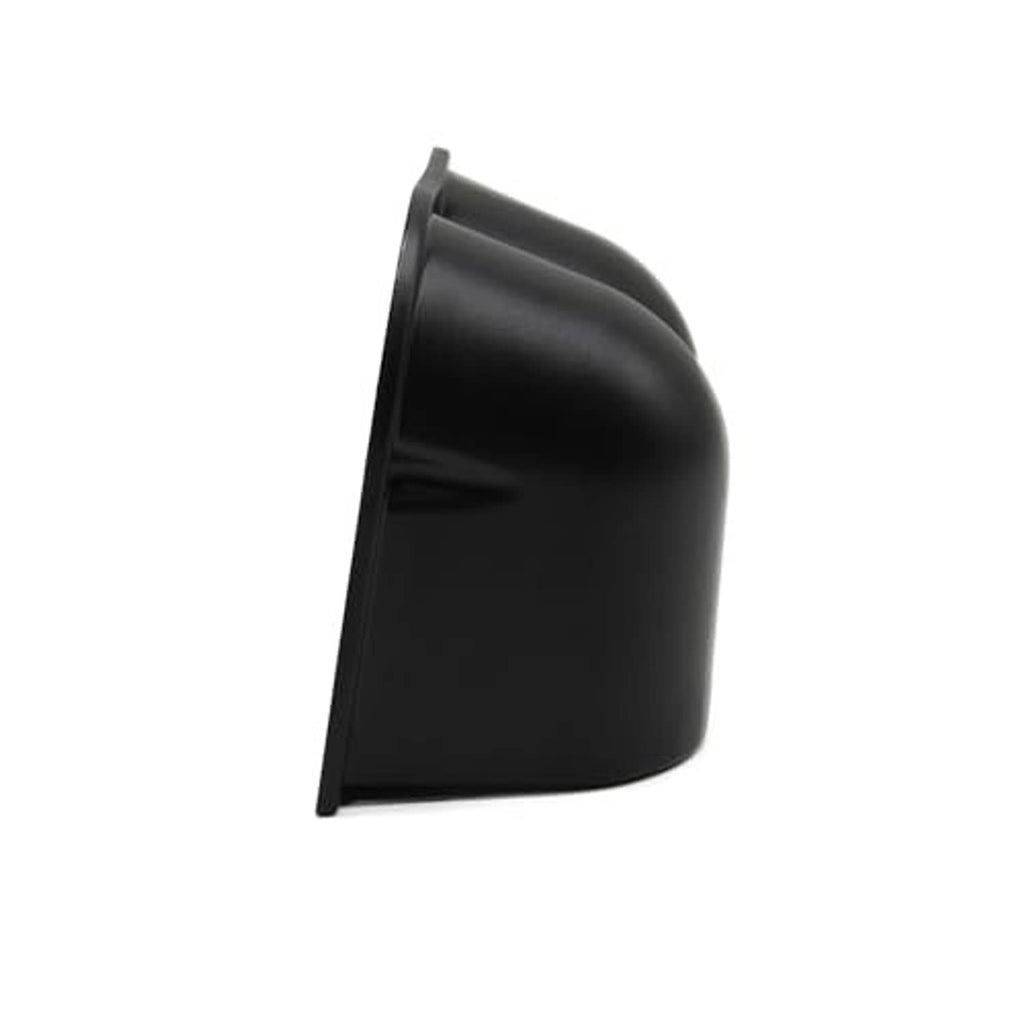 Black ABS gauge pod end cap with curved side profile and base
