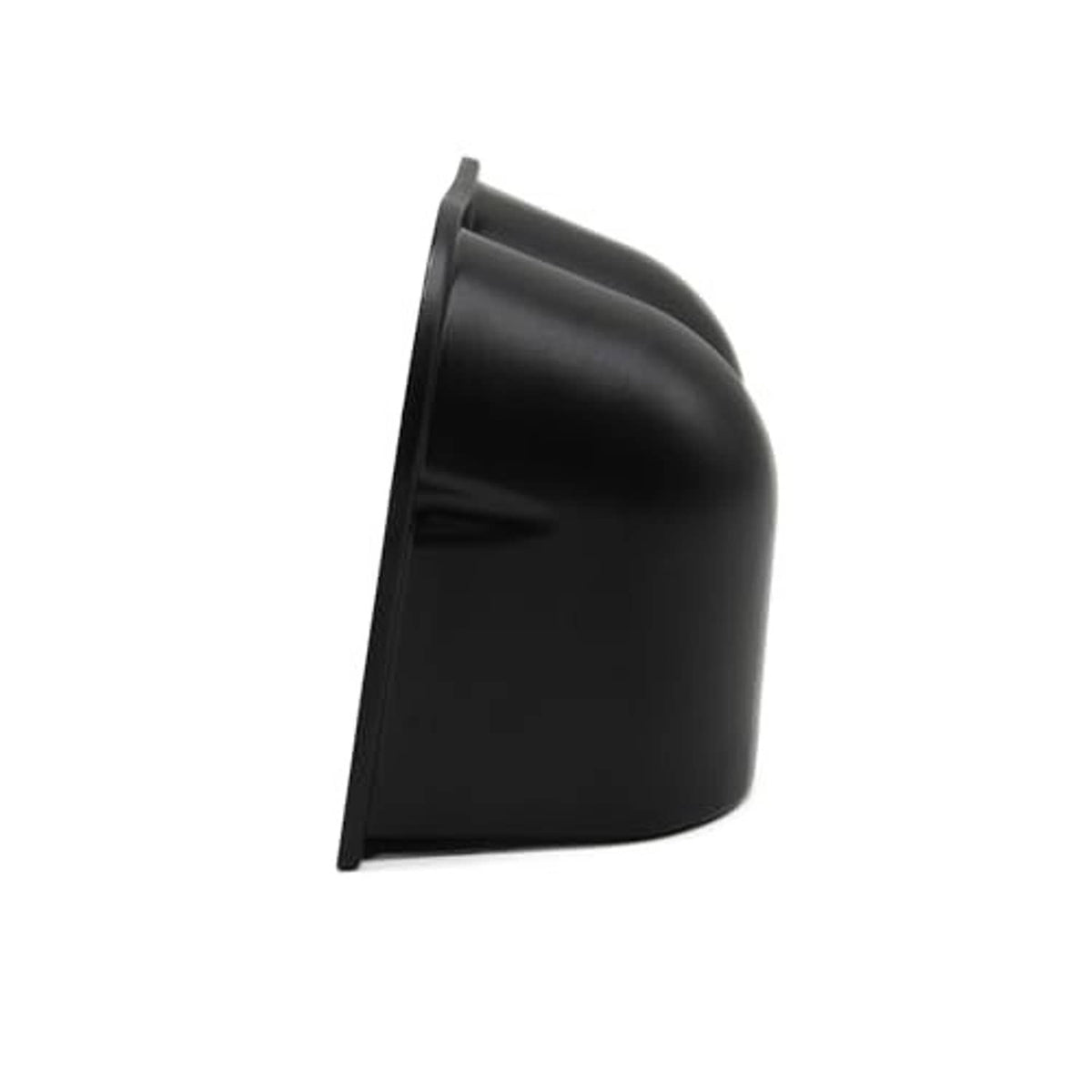 Black ABS gauge pod end cap with curved side profile and base