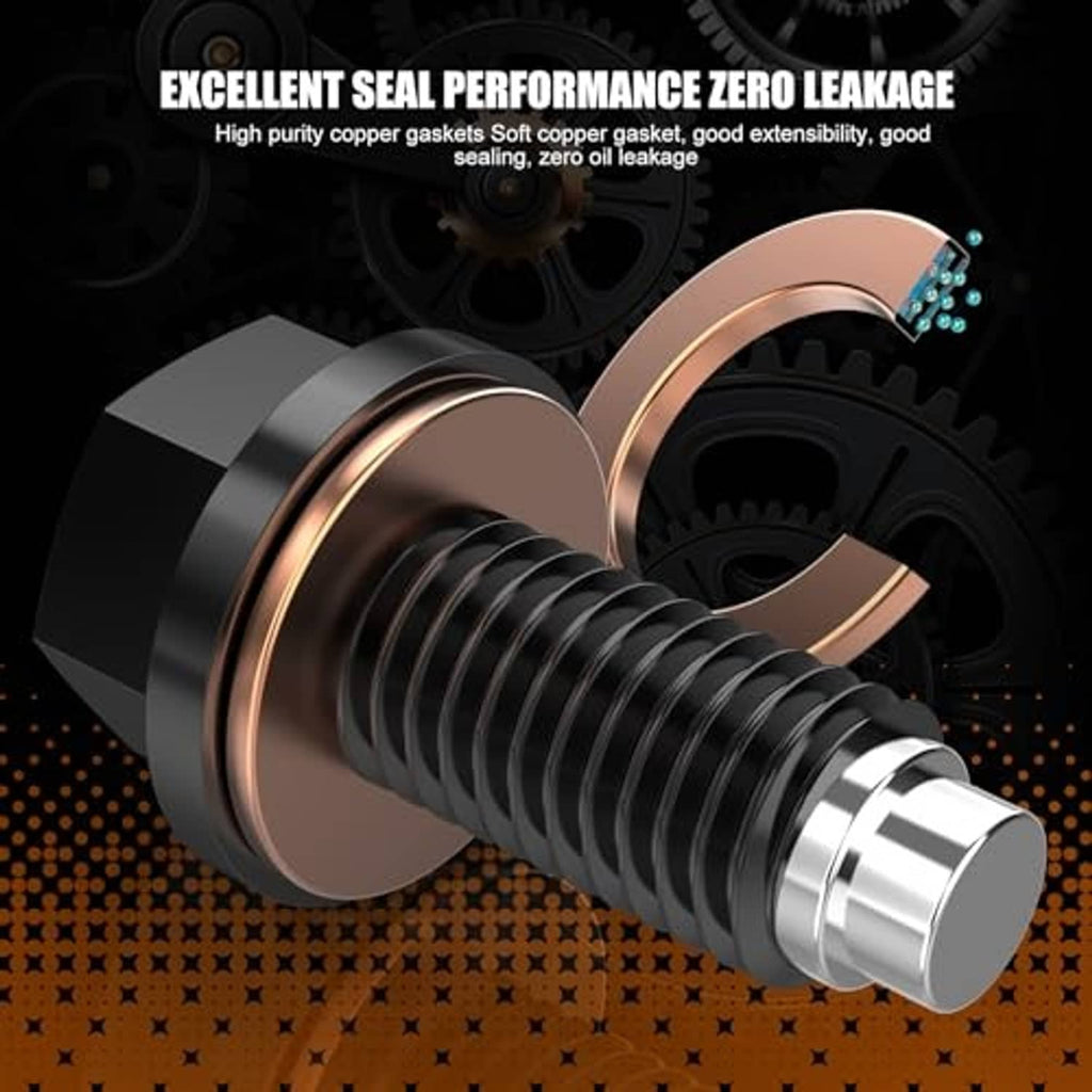 Magnetic oil drain plug with copper gasket for an oil-tight seal, M12x1.75