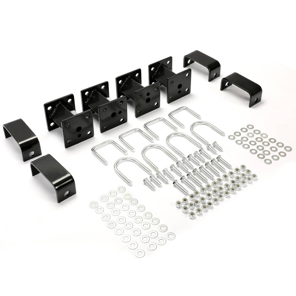 4 in block lift kit for golf cart: black steel blocks, brackets, and mounting hardware