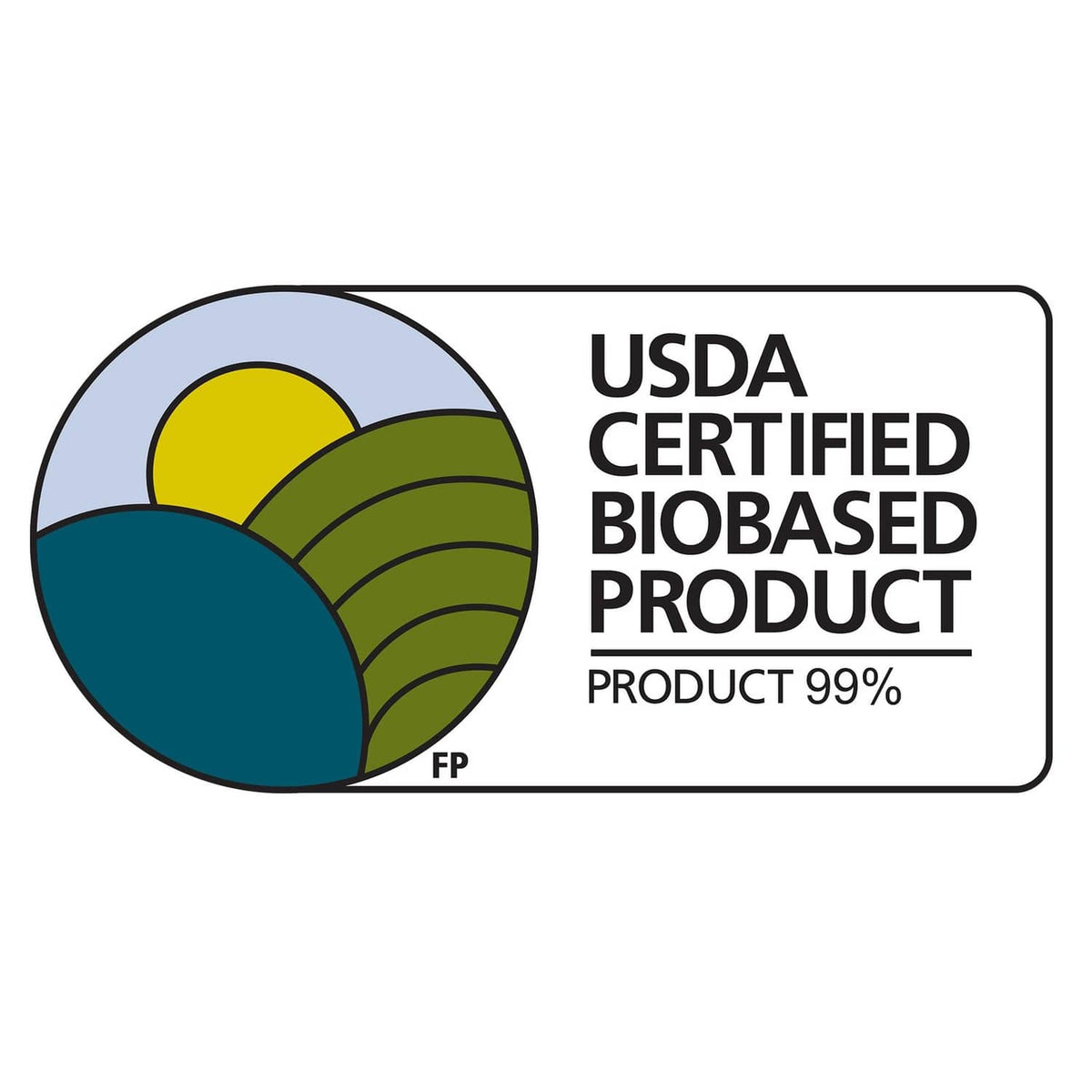 USDA certified biobased product label badge, product 99%