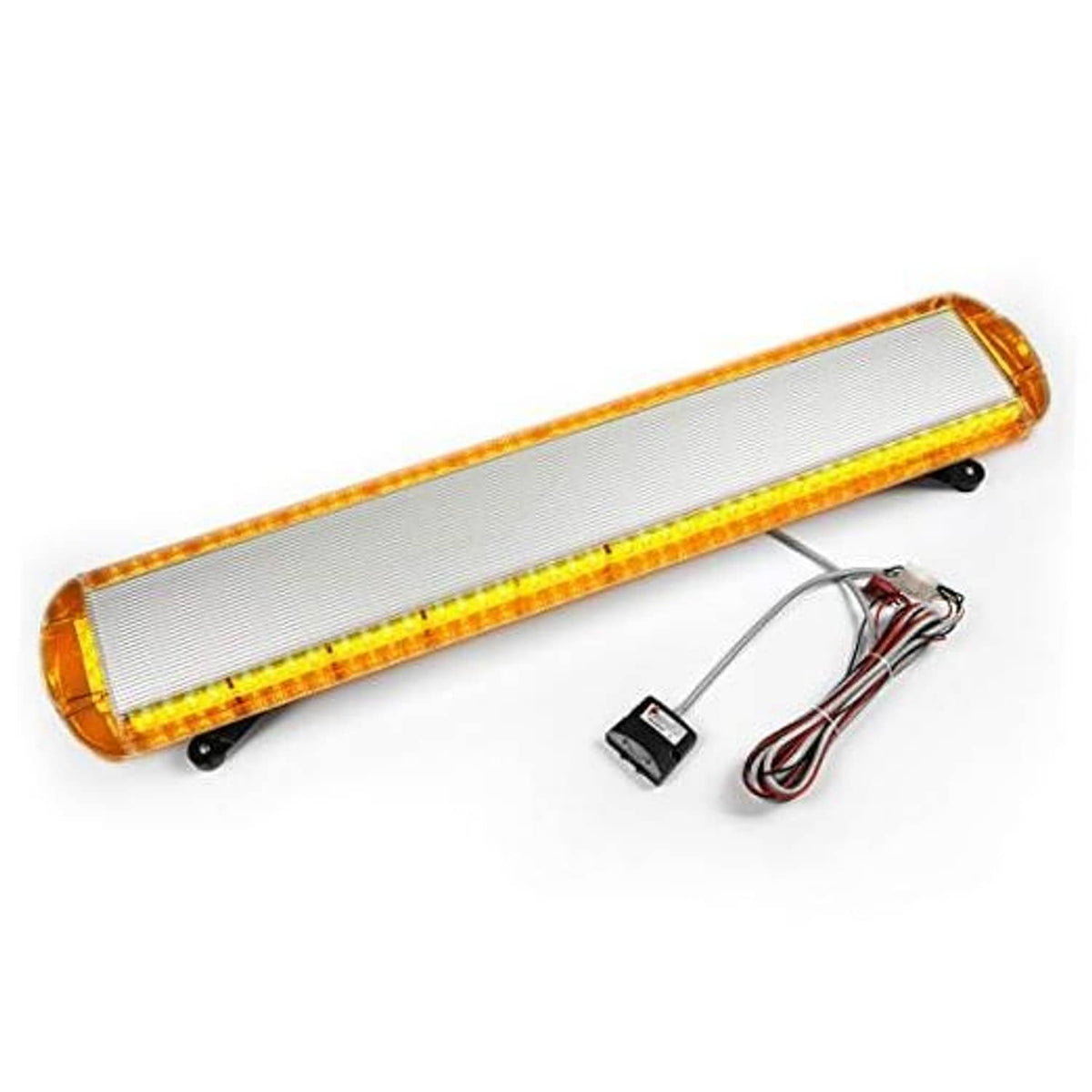 Amber LED roof strobe light bar with clear housing and wiring kit, low profile