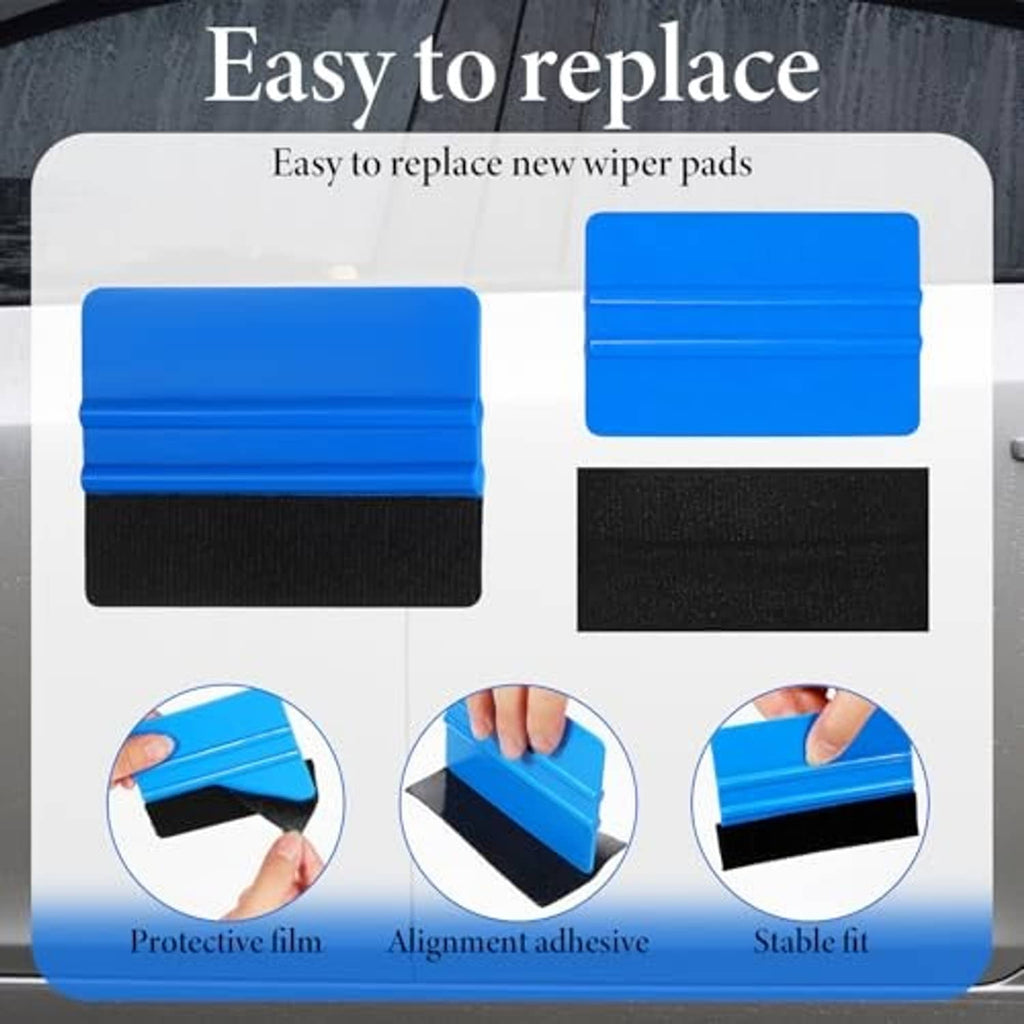 Two felt-edge squeegees for vinyl wrap, showing replacement pad design