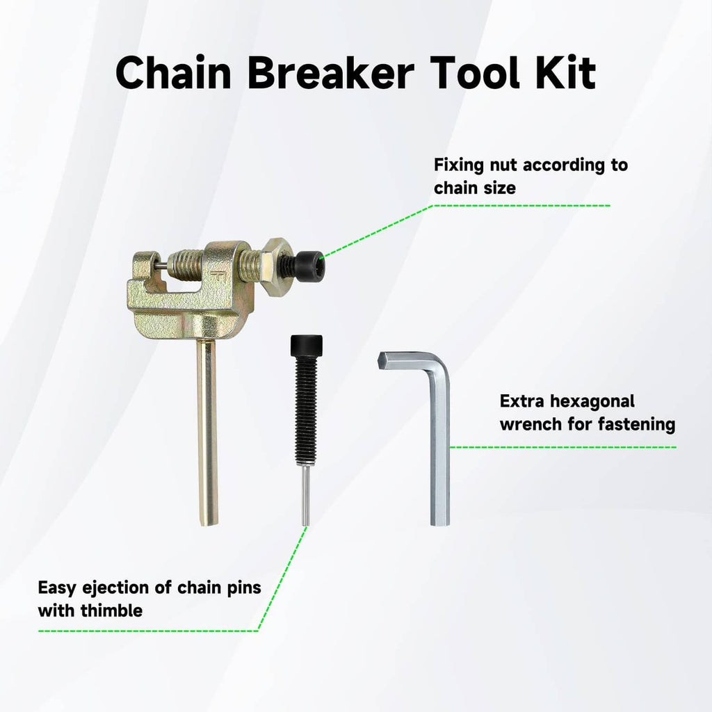 Chain breaker tool kit with hex wrench for removing drive chain master links