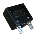 Black automatic reset relay fuse module with three mounting terminals and metal blades