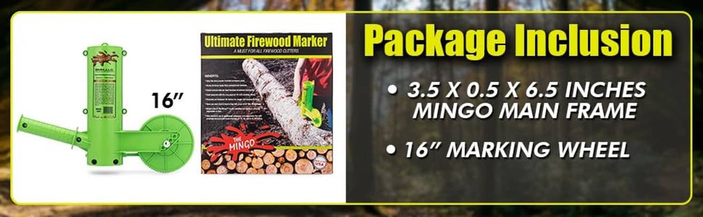 Green firewood marking tool package showing 16-inch marking wheel and main frame.