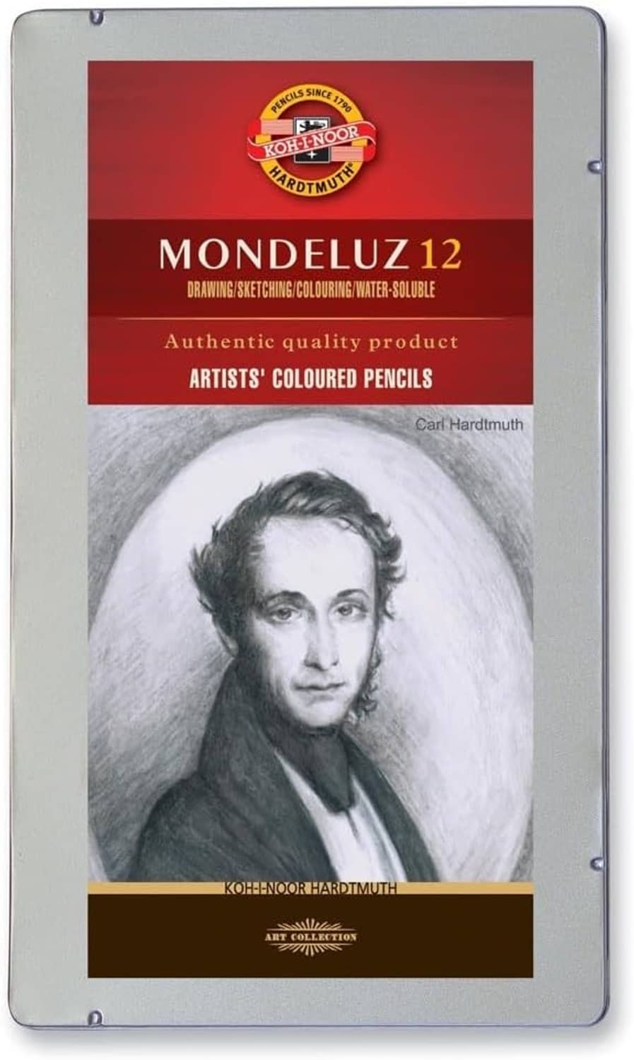 Mondeluz 12 watercolor pack in grey line with artwork portrait on front cover