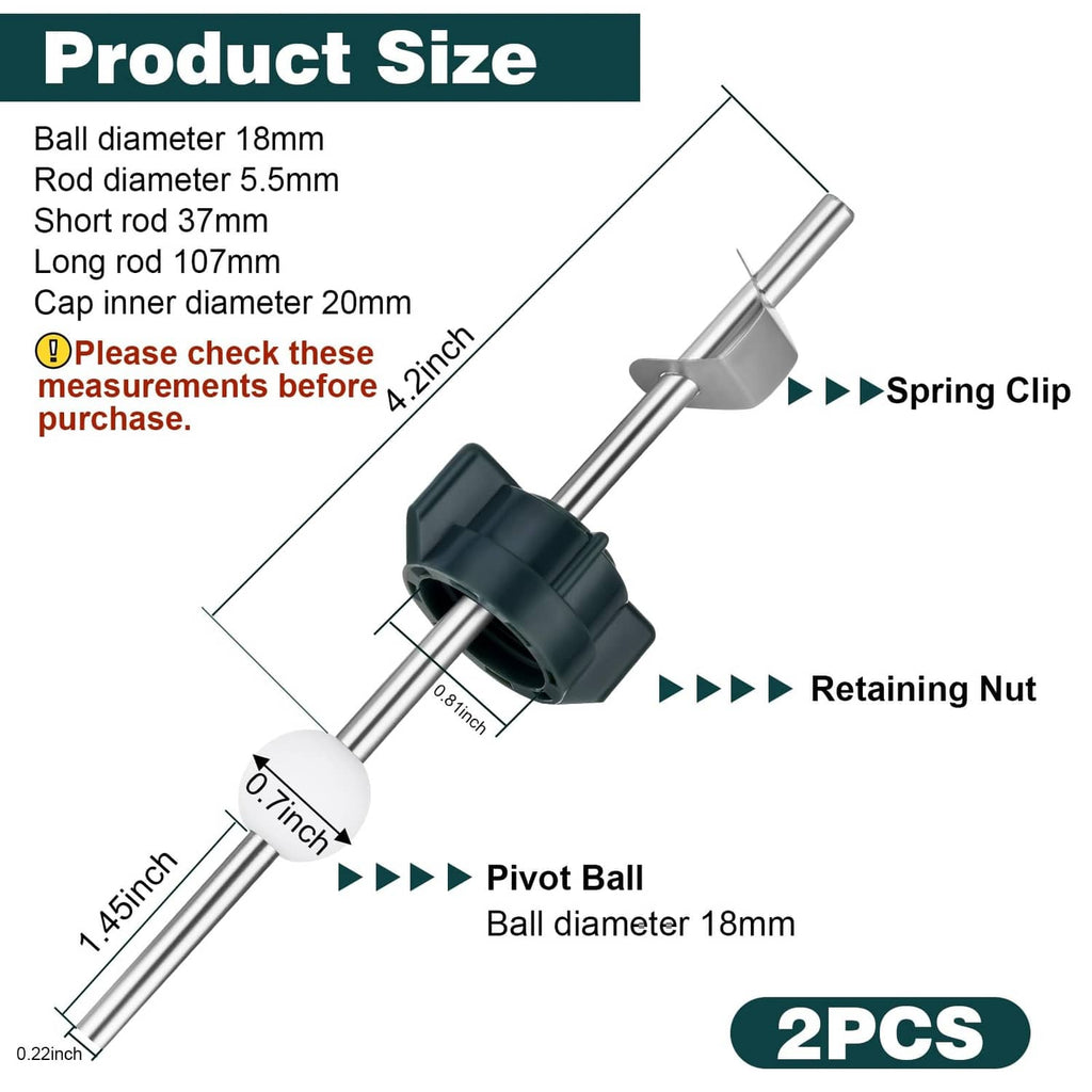 Bathroom sink pop-up stopper replacement kit parts: chrome rod, white ball, dark spring clip