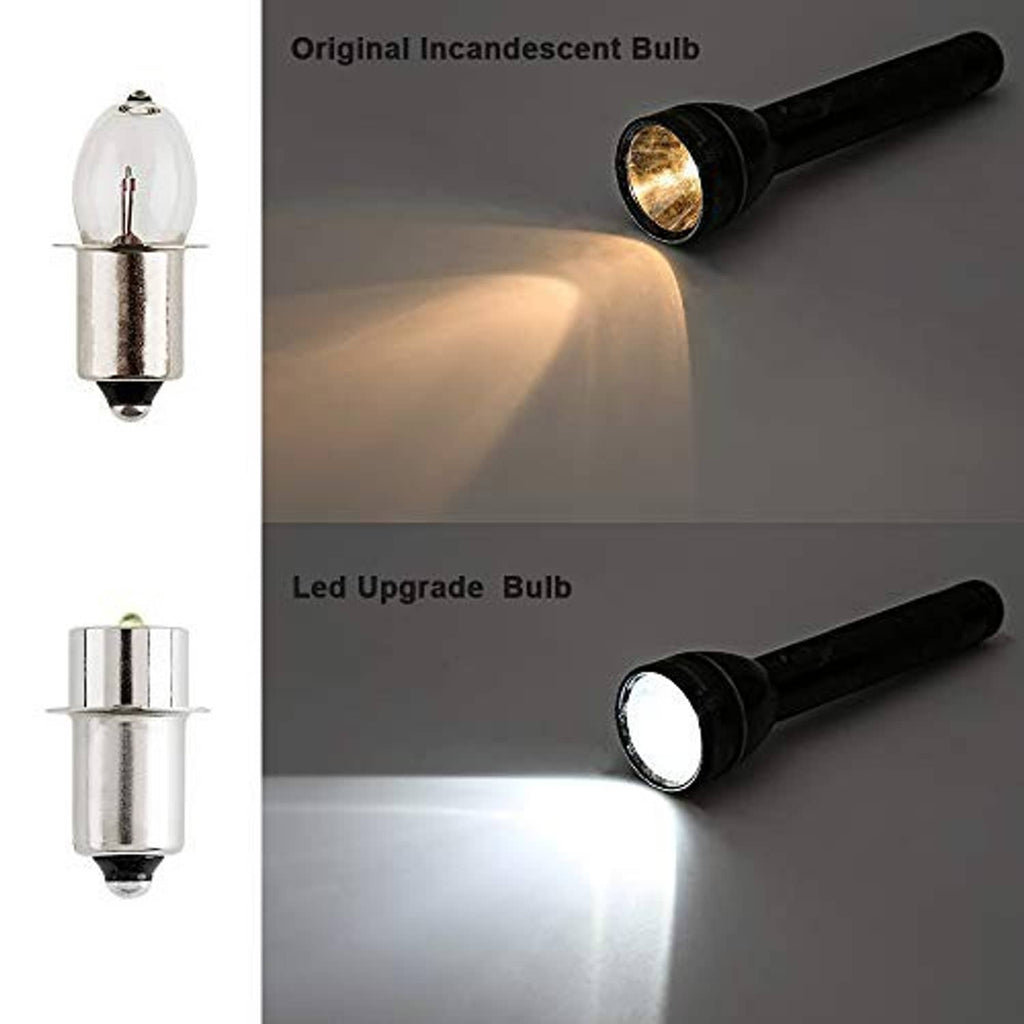 LED upgrade flashlight bulb with clear glass lens and silver metal shell
