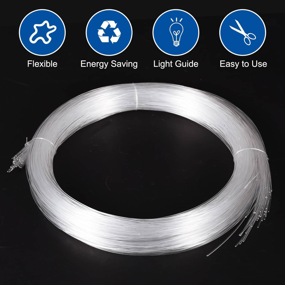 White PMMA fiber optic cable coil with bundled strands and small connector ends