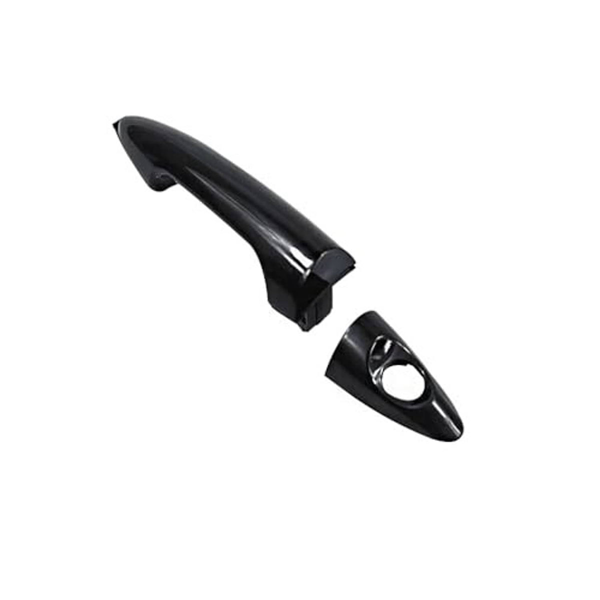 Black passenger-side exterior door handle with round keyhole opening