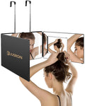 360-degree hair cutting mirror with anti-fog HD glass panels and foldable stand