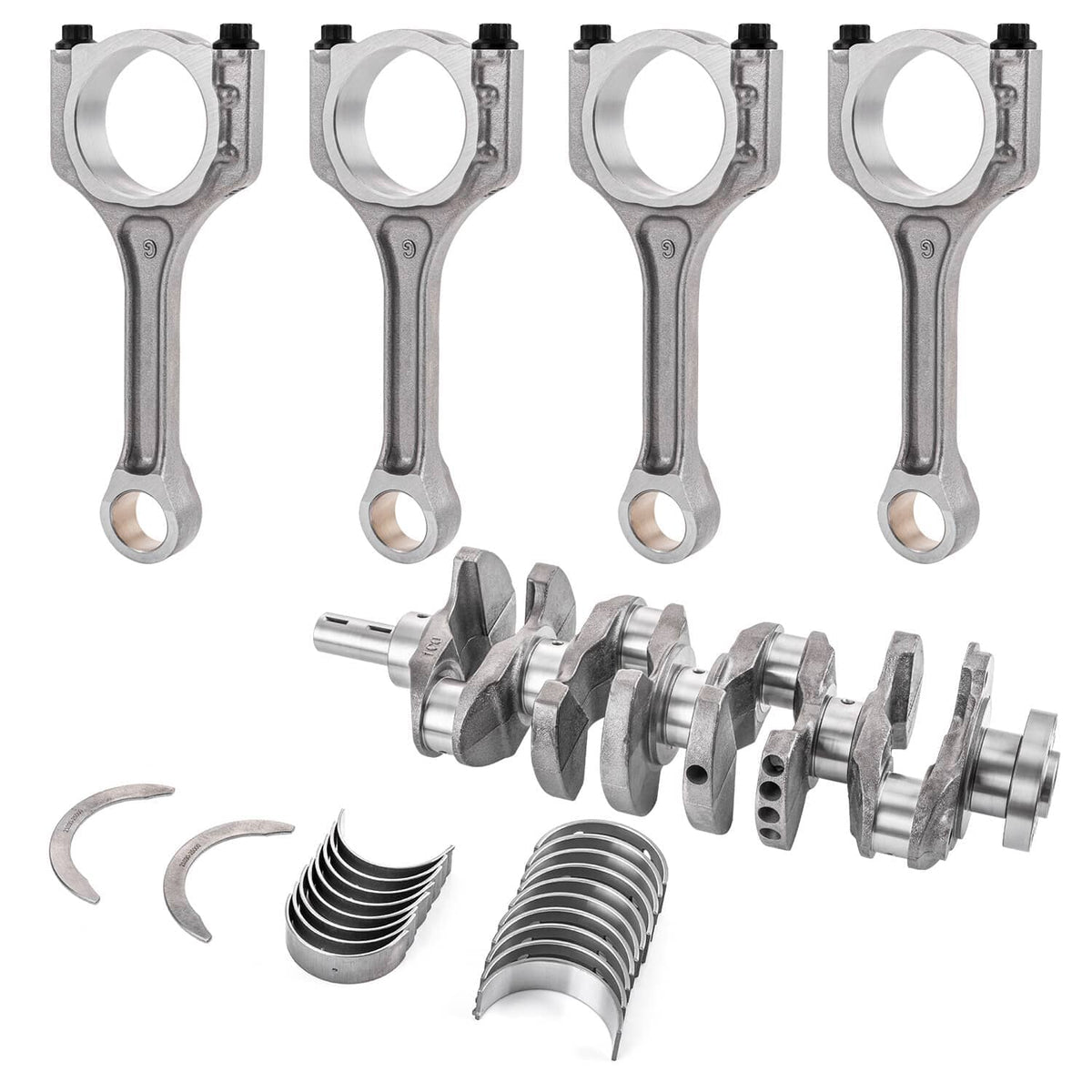 Crankshaft connecting rod bearing kit set with connecting rods, bearing shells, and crankshaft