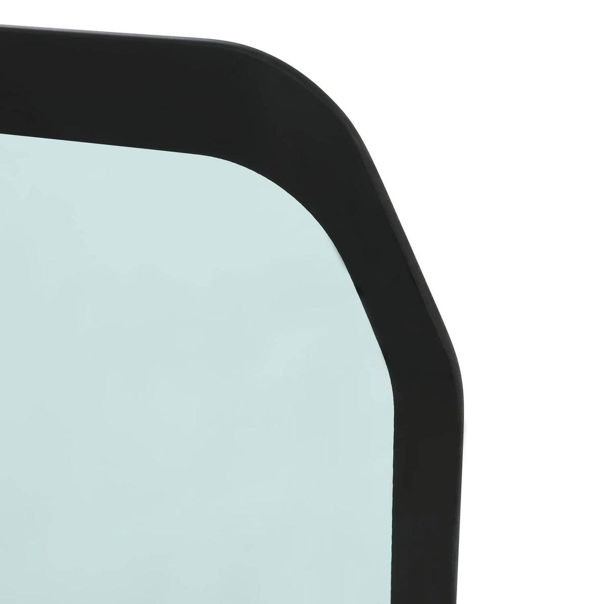 Front door window glass black frame curve with light blue tinted panel