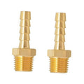 Pair of brass 1/4 in NPT male to 1/4 in hose barb fittings with barbed ends