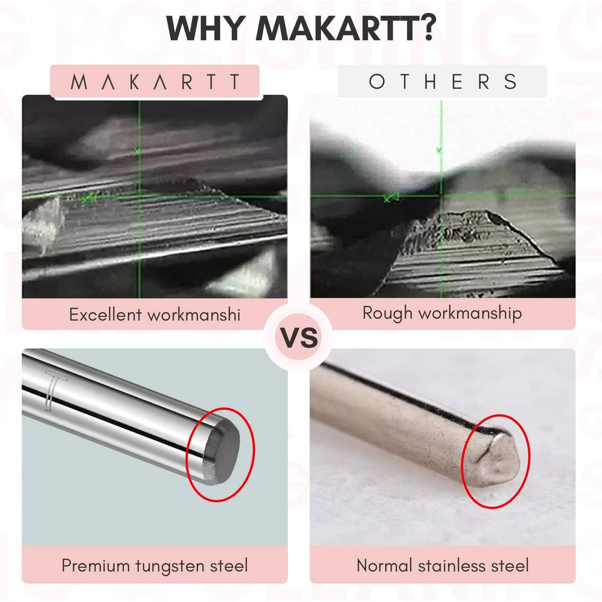Nail drill bit shaft close-up showing fine flute detail and smooth metal finish