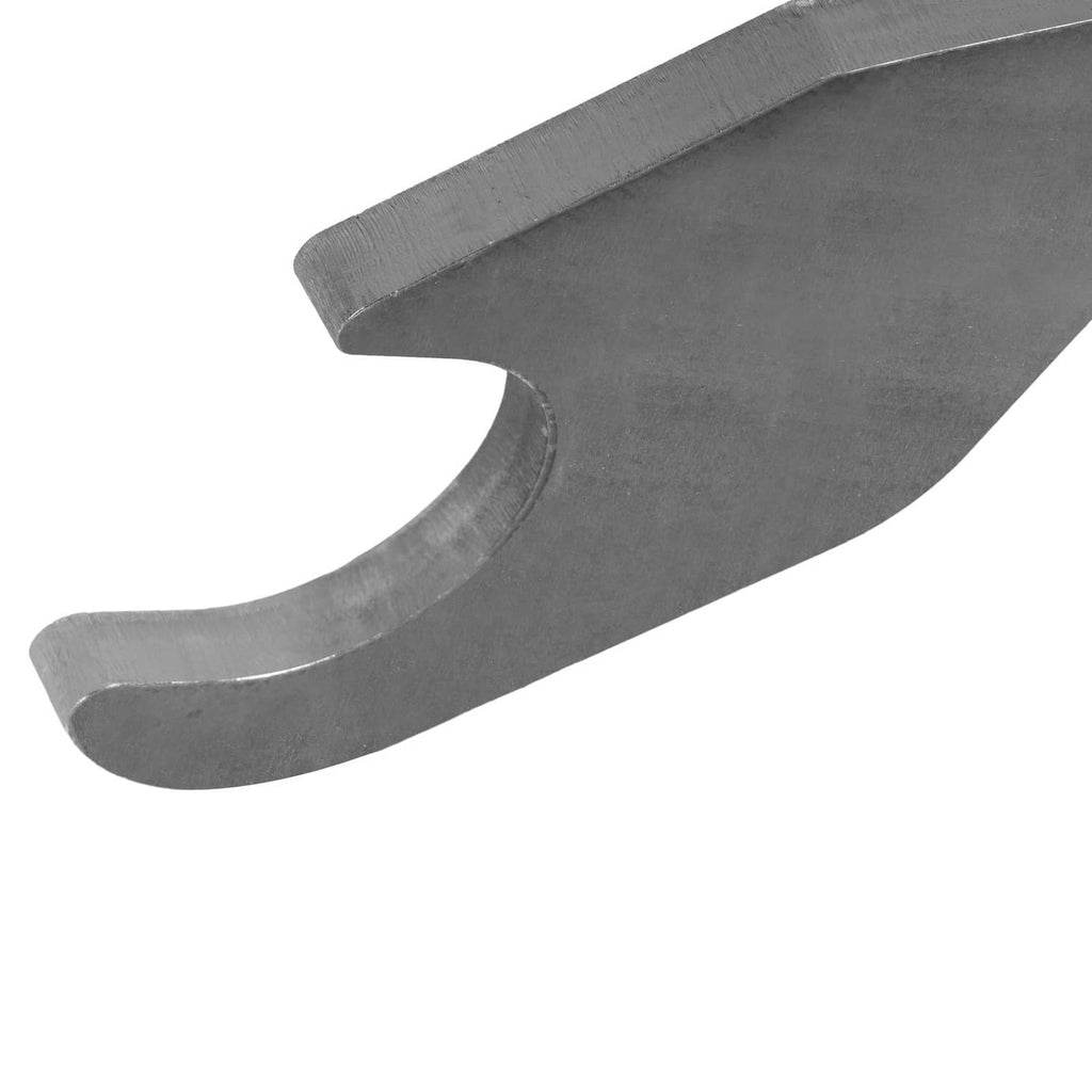 Steel quick-attach bucket ear bracket with curved cutout and flat side plate, gray