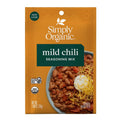 Simply Organic mild chili seasoning mix pouch, front view, 1 oz