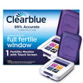 Clearblue fertility monitor kit with purple sensor cover and white touch-screen base