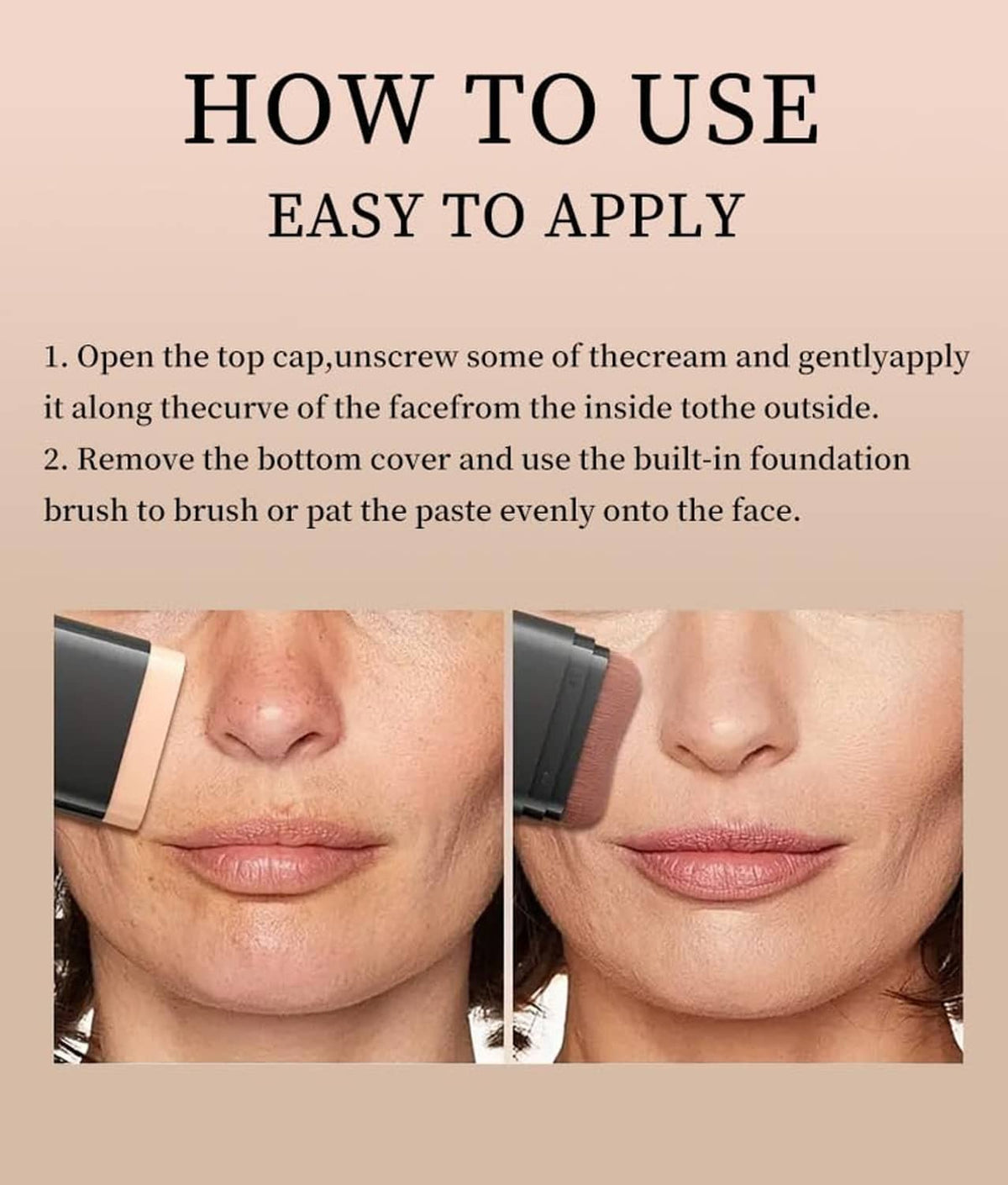 Concealer foundation stick application steps with brush blending on skin
