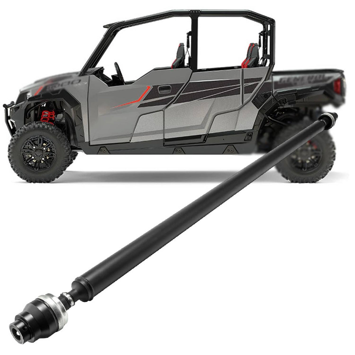 Front drive shaft assembly: black steel driveshaft with silver front and rear ends