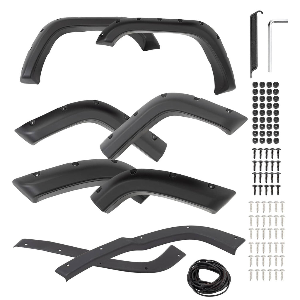 Black plastic fender flare set with mounting hardware for Jeep Cherokee XJ