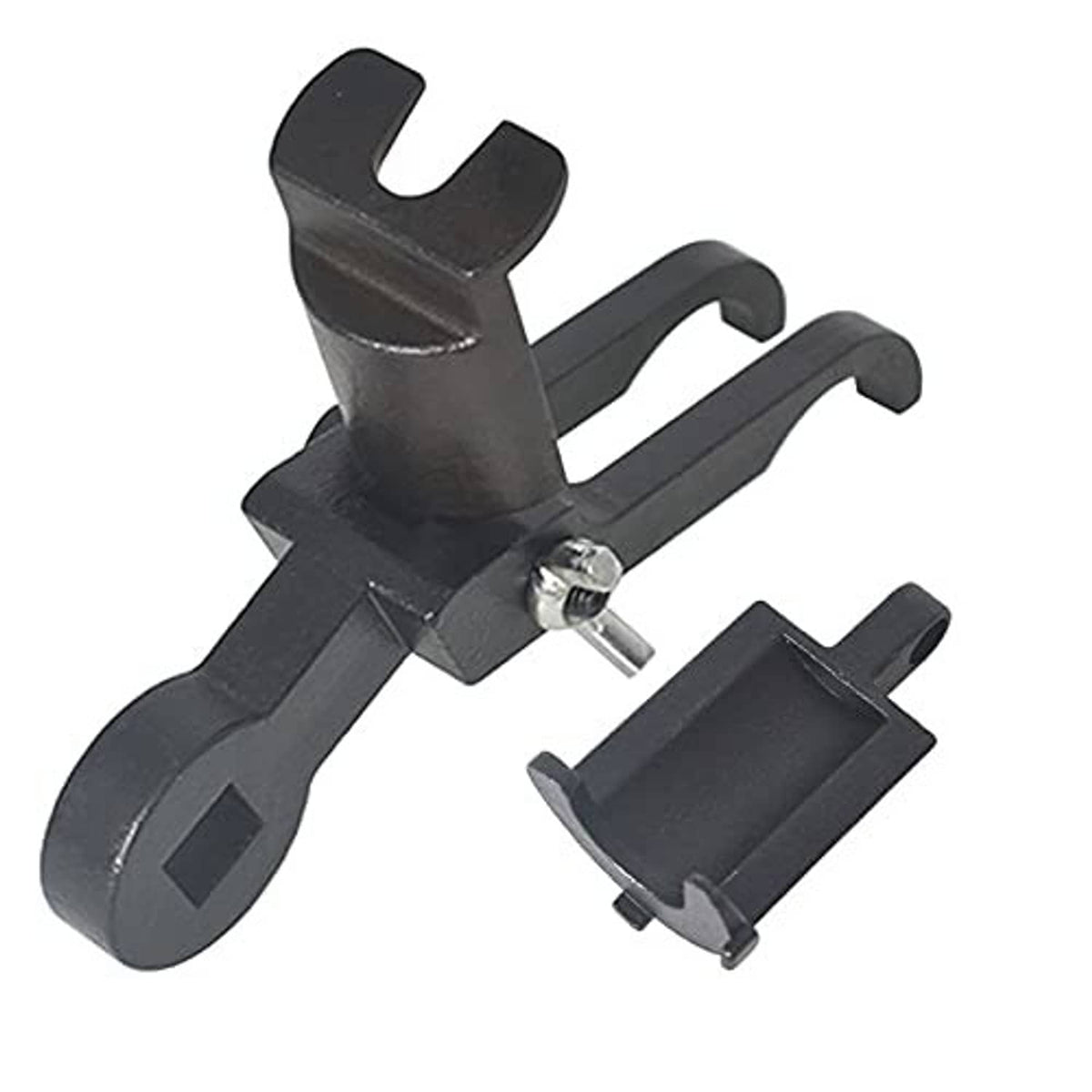 Rocker arm installer tool with black clamp arms and adjustment bolt