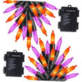 Orange and purple mini LED string lights with black wires and 6-hour timer controllers