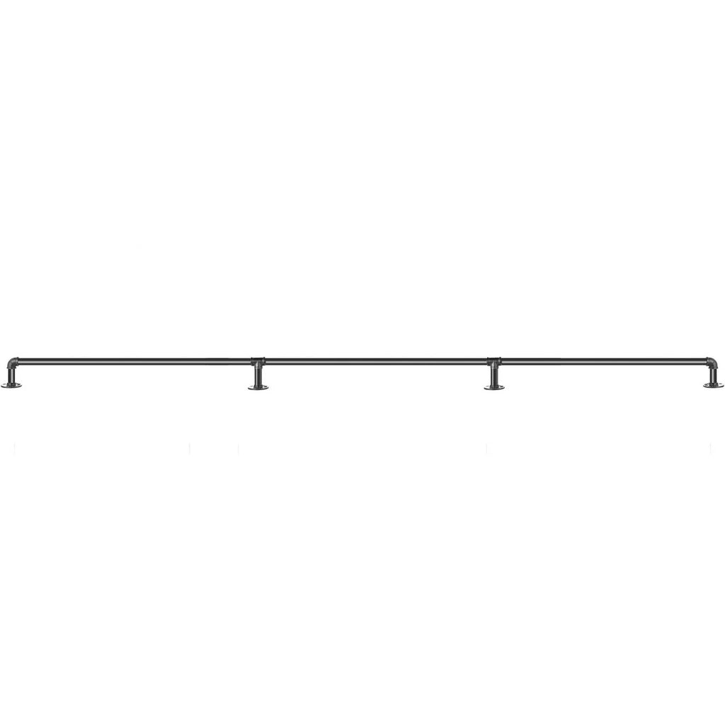 Straight matte black wall handrail bar with three round wall-mount brackets