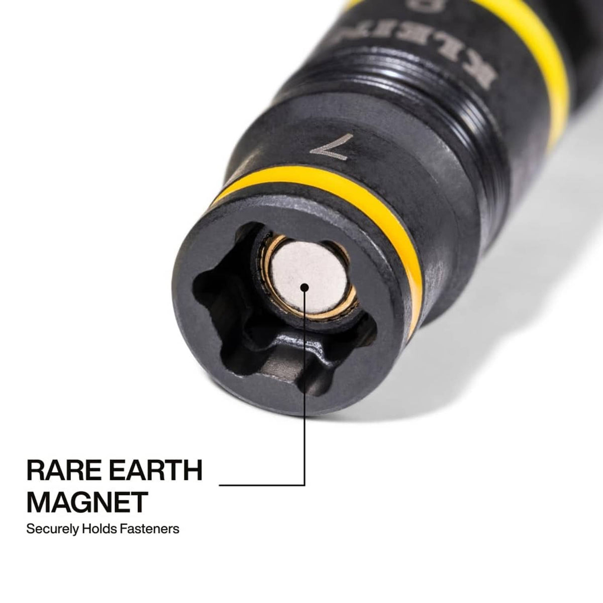 Impact socket tip with rare earth magnet for securely holding fasteners