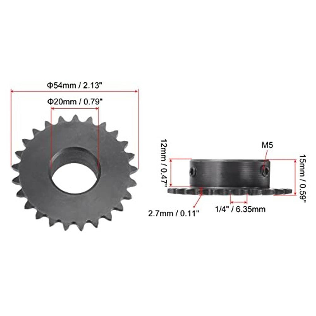 25-tooth roller sprocket with 20mm bore and 54mm outer diameter, dimension diagram