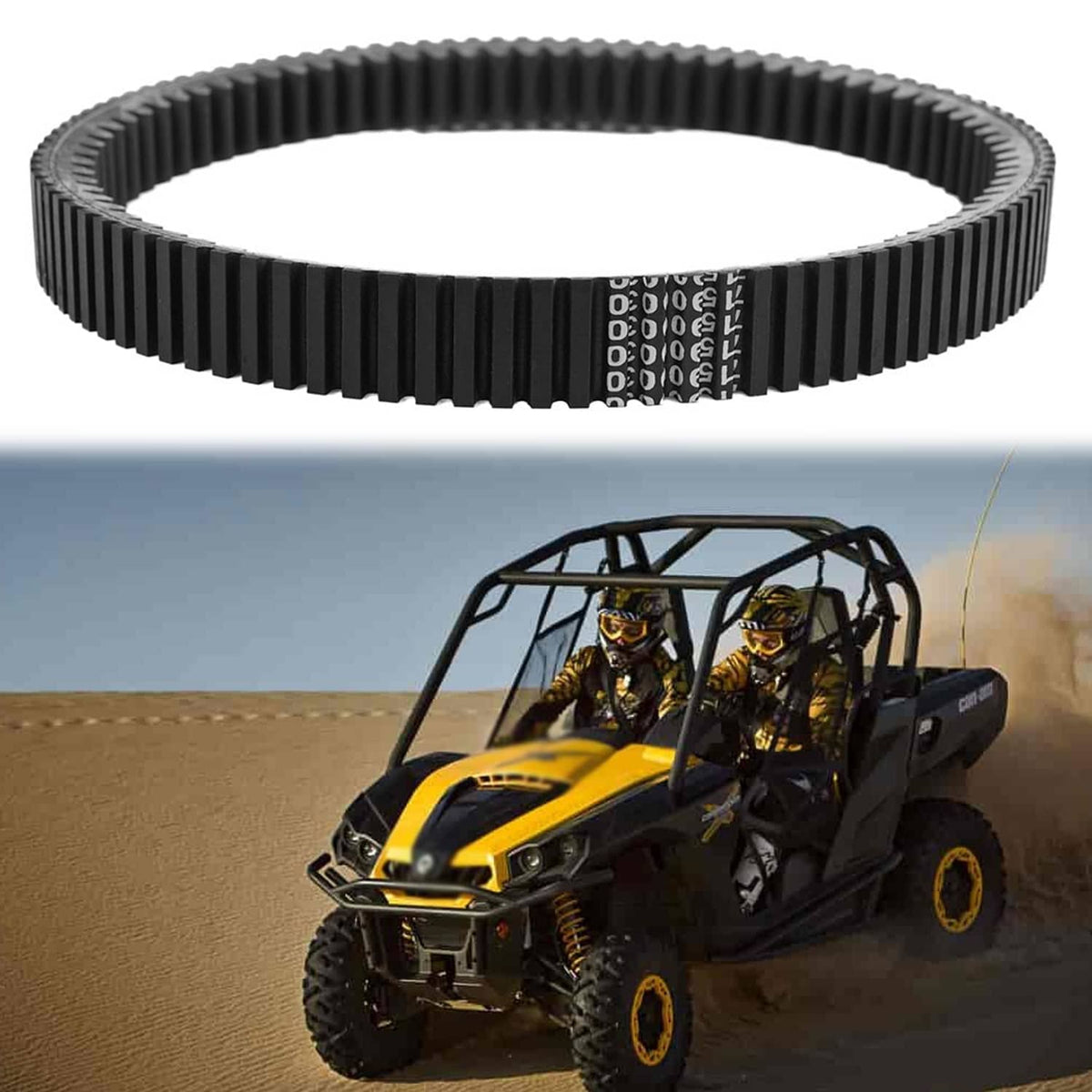 Clutch drive belt loop in black with evenly spaced ribbed teeth and joining section