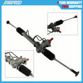 Power steering rack and pinion assembly with black boots, gray housing, and tie-rod ends