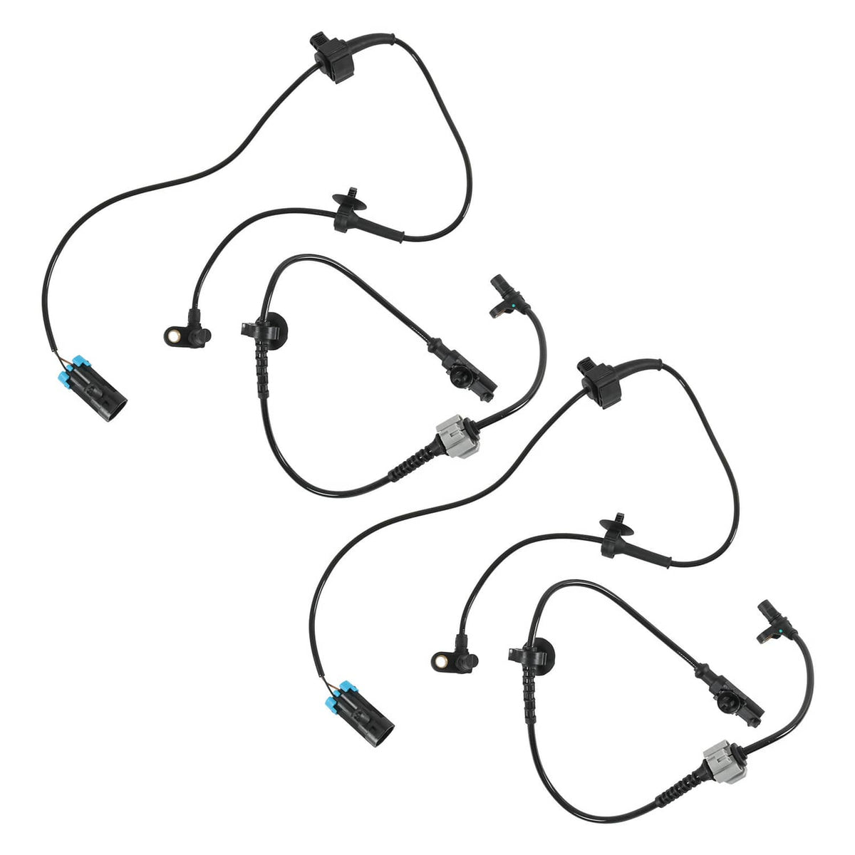 Two ABS wheel speed sensor assemblies with black cables and gray connector blocks