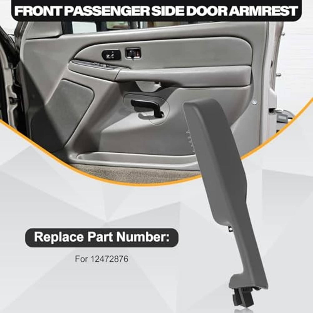 Light gray passenger front door armrest handle with pull section installed on door panel