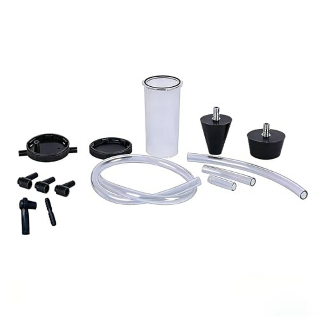 Brake bleeding adapter kit set with clear hose, fluid cup, and black adapter cones