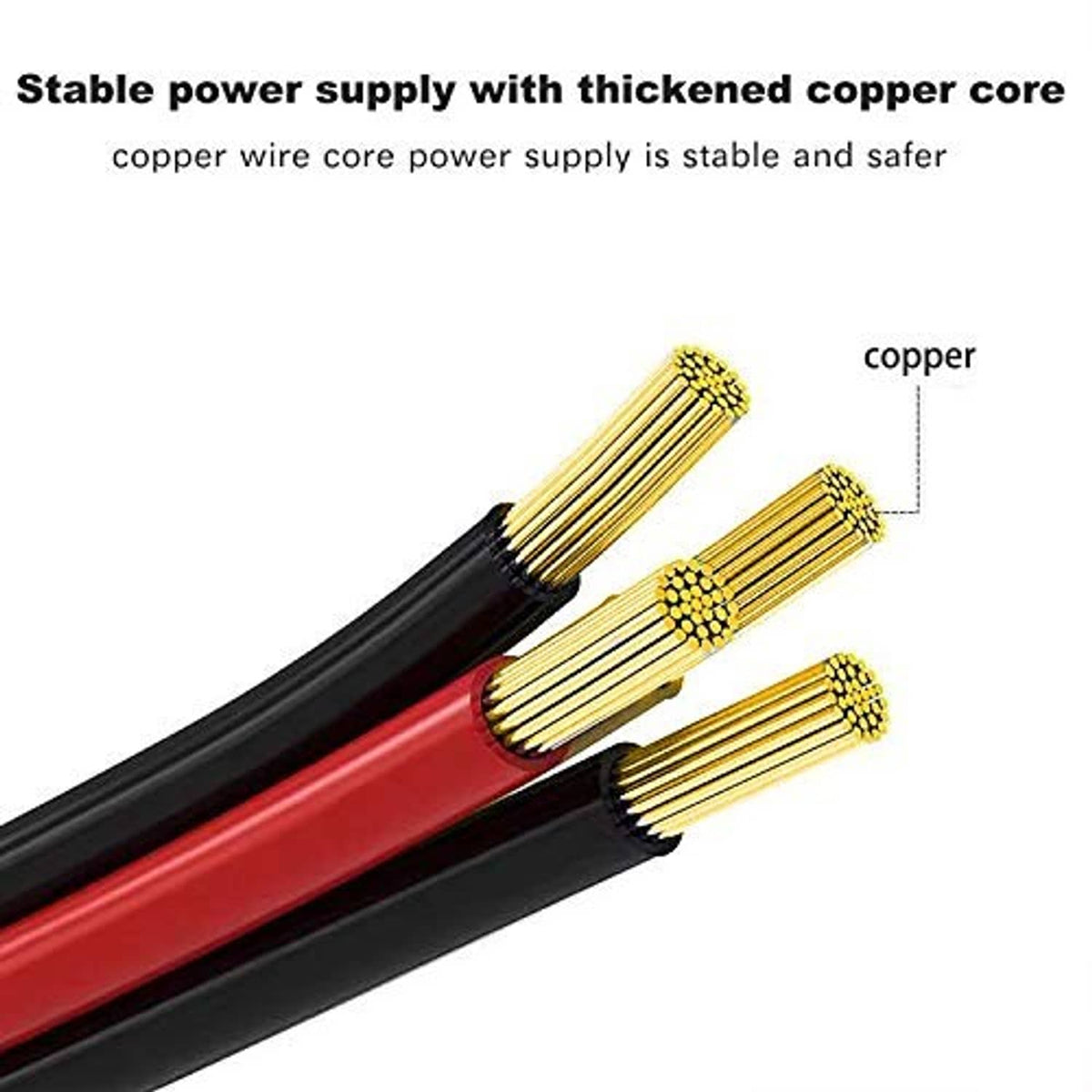 Thick copper core power cable with red, black, and yellow wires and gold pins