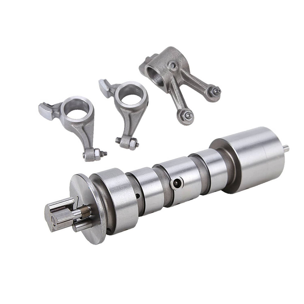 Camshaft shaft and rocker arms with mounting bolts, metallic engine valve train set