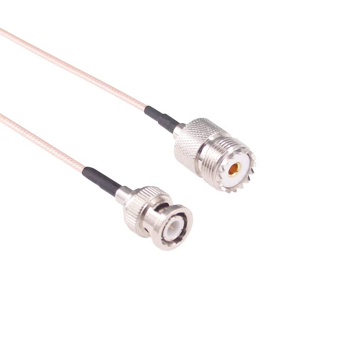 RG316 coax extension adapter with silver BNC male and UHF female SO-259 connectors